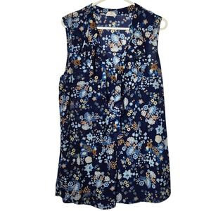 Siren Lily Women Blue Floral Mesh Ruffle Front Sleeveless Tank Top 3X Boho Sheer
